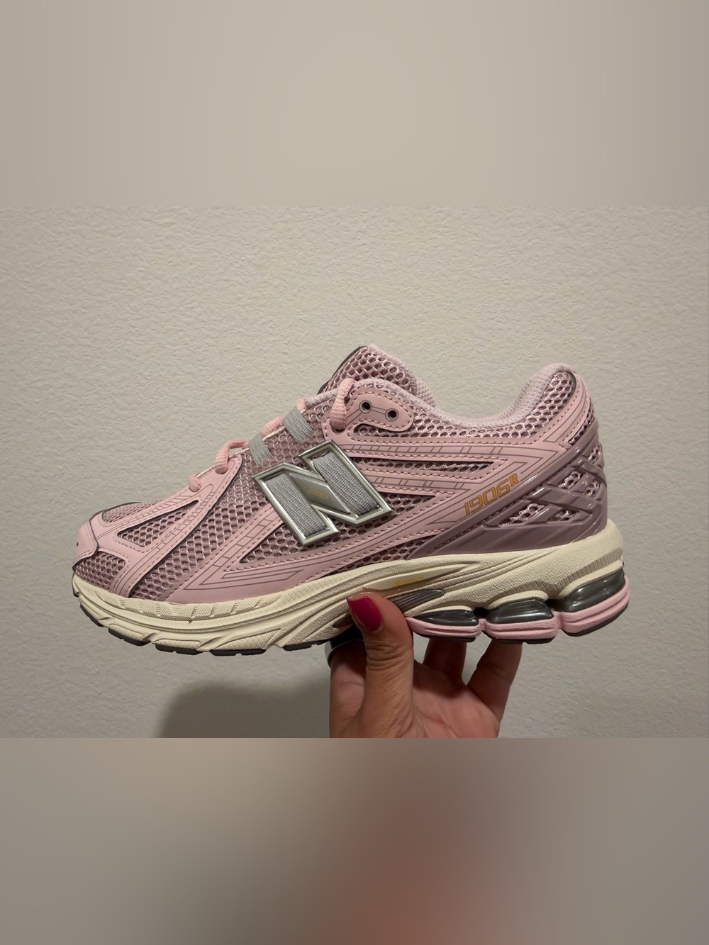 New Balance Pink Mesh Kids' Sneaker with Silver Logo
